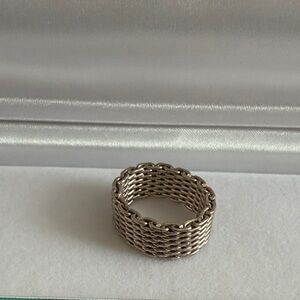 Woven Silver-Tone Mesh Band Ring